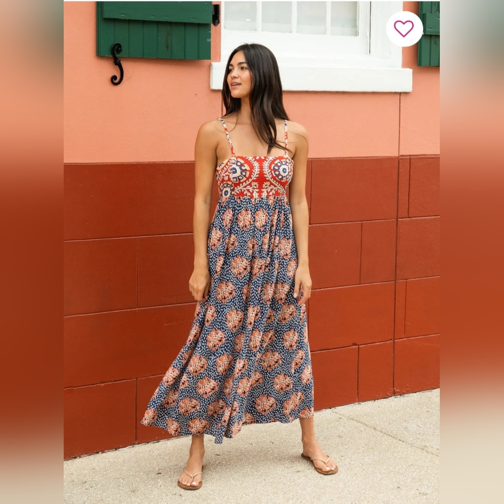 NWT: Natural Life Bailey Maxi Dress Red/Navy Print